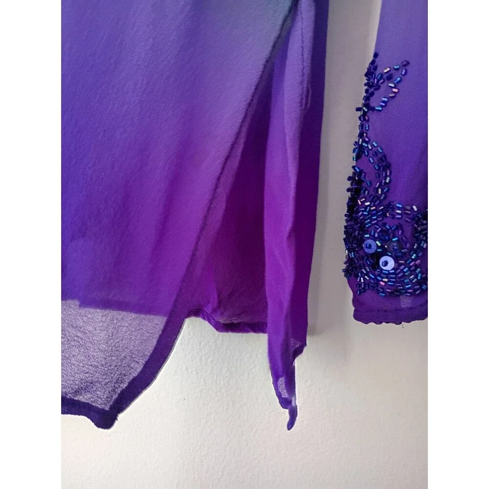 ITSU Silk Beaded Tunic Top – Ombré Teal Purple Womens Size 6 - Picture 4 of 8